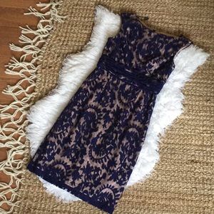 Nude/Royal Blue Lace Cocktail Dress